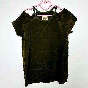 Chaser NWT Cold Shoulder Raglan Short Sleeve Casual Top Military Green Medium